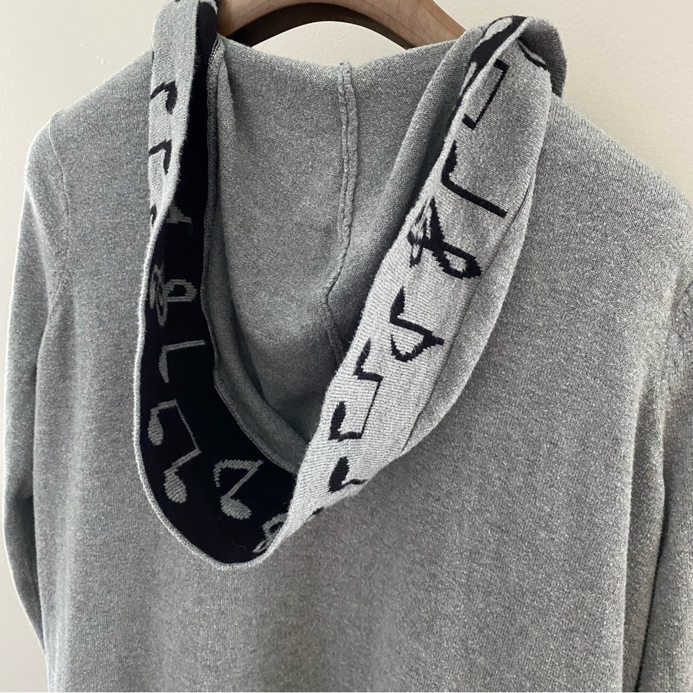 Hot Topic Hooded Sweater Cardigan Flyaway Music Notes Gray Black XL - Picture 6 of 9
